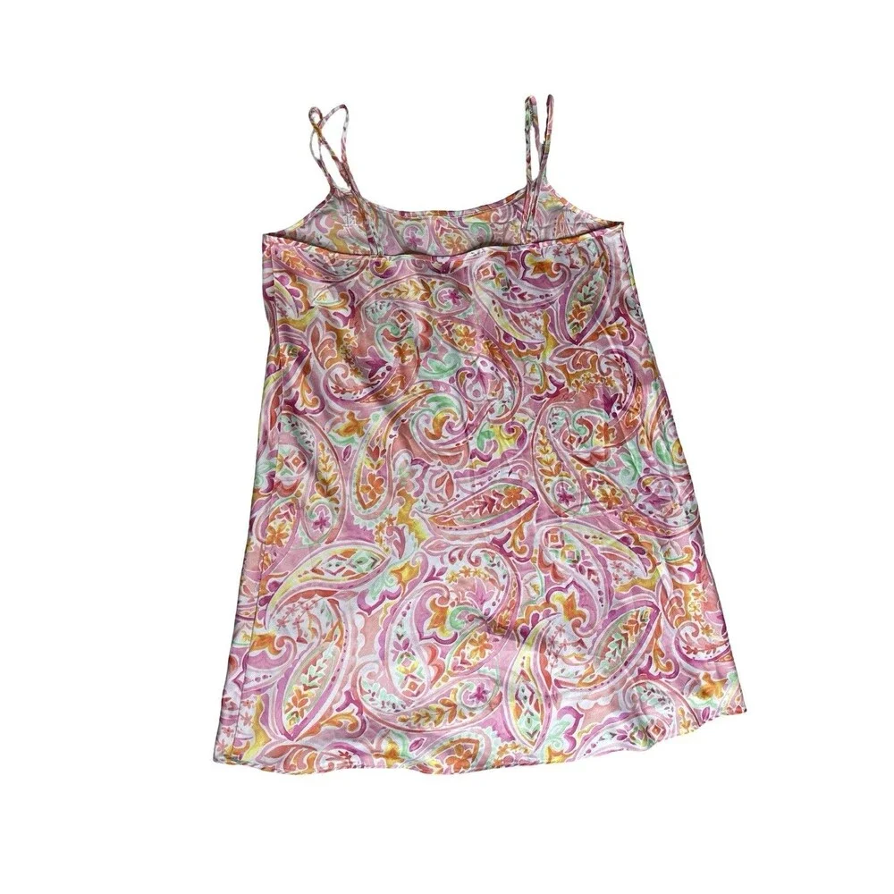 Ralph Lauren Nightgown Womens XL Paisley Chemise Pink Ruffle Black Label